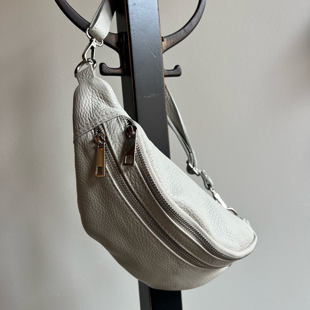 Women’s 100% Italian Leather Belt Bag Light Grey Leather Women's Bag